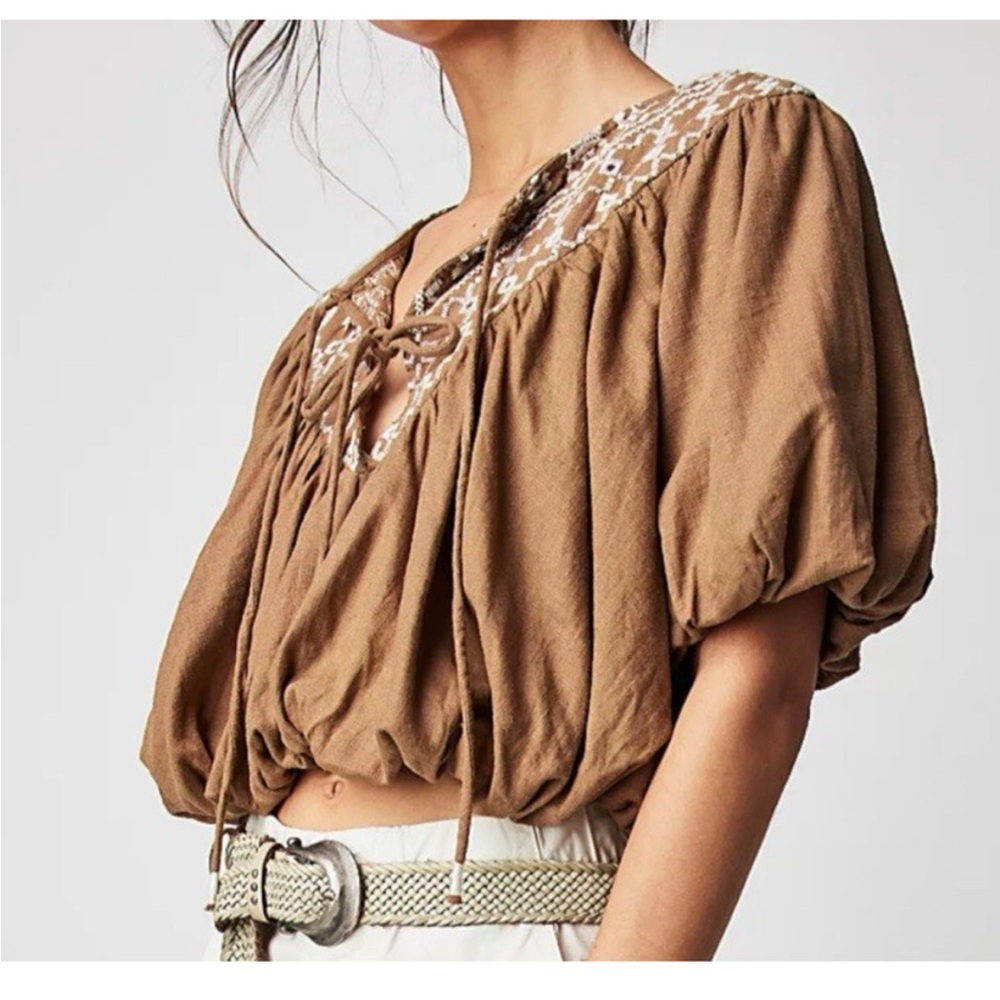 Free People Brown Embroidered Women's Top NWOT